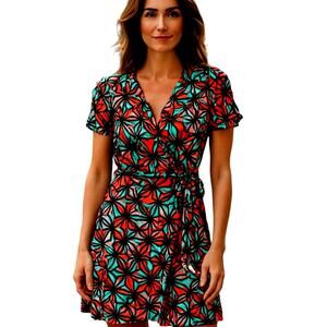 XOXO Large Women's Floral Short Sleeve Wrap BOHO Sun Dress Miss Size 12 14 L